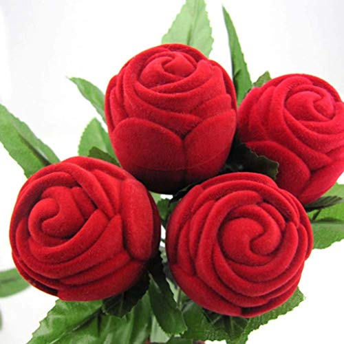 Chungeng Rentable Creativo Romántico Rojo Rosa Forma Joyería Caja Regalo Funda con Rama Hojas Boda Anillo Pendientes Almacenaje Expositor Estuche de San Valentín para Hogar Decoración - Imagen Color @