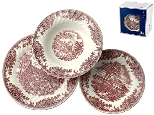 Churchill Servicio 18 Piezas Platos, decoro brookpink, Earthware, Blanco/Rojo