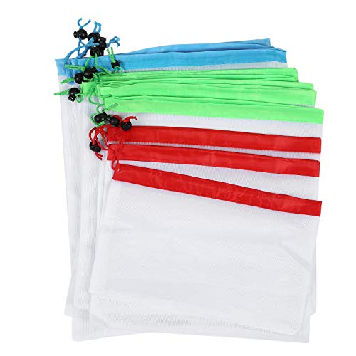 Cikuso 12 Piezas Reutilizable Bolsas de Productos de Malla Lavable Eco Bolsos Amistosos para El Almacenamiento de Compras de Comestibles Juguetes Frutas Verduras