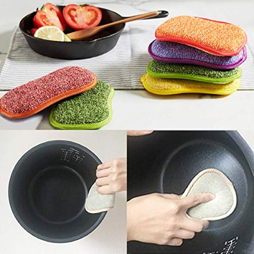 Cikuso Cepillo de fregado para Platos, sin olores, Antibacterial, microfibras, estropajos, esponjas Laterales Dobles, Ideal para sartenes antiadherentes, Paquete de 5 Colores aleatorios