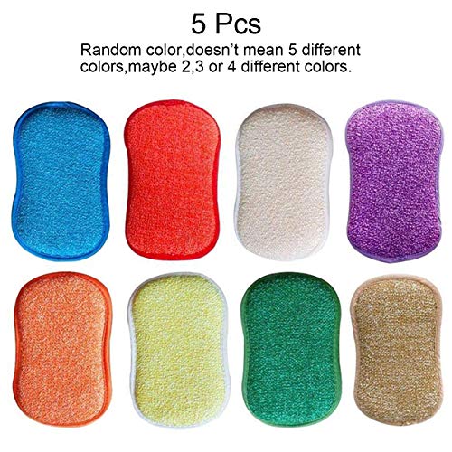 Cikuso Cepillo de fregado para Platos, sin olores, Antibacterial, microfibras, estropajos, esponjas Laterales Dobles, Ideal para sartenes antiadherentes, Paquete de 5 Colores aleatorios