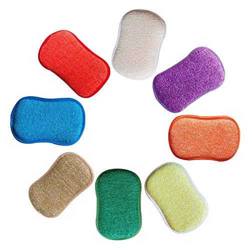 Cikuso Cepillo de fregado para Platos, sin olores, Antibacterial, microfibras, estropajos, esponjas Laterales Dobles, Ideal para sartenes antiadherentes, Paquete de 5 Colores aleatorios