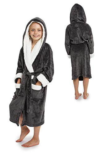CityComfort Bata De Baño para Niños | Albornoz De Toalla De Baño De Peluche Super Suave (11-12 años, Gris)