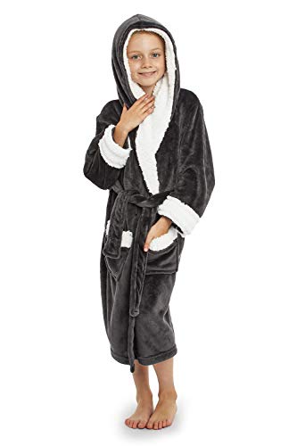 CityComfort Bata De Baño para Niños | Albornoz De Toalla De Baño De Peluche Super Suave (11-12 años, Gris)