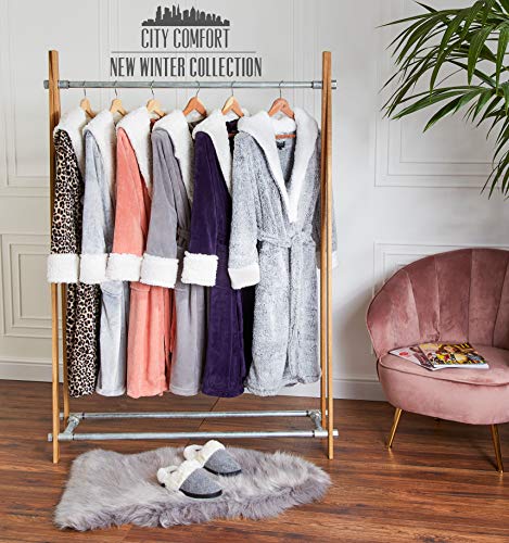 CityComfort Bata de Estar por Casa Mujer Invierno con Capucha, Ropa de Dormir Suave Material de Forro Polar, Batín Tejido Peluche Accesorios Mujer, Regalos para Mama (S, Gris Claro)