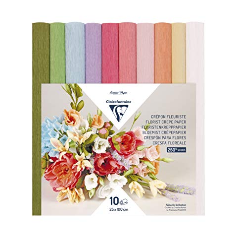 Clairefontaine 995000C - Pack de 10 rollos de crepé florista, 25 x 100 cm, colores pastel
