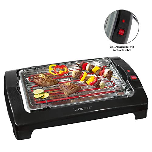 Clatronic BQ 2977 Barbacoa eléctrica, parrilla cromada de 35,5 x 24,5 cm, 2000 W, Aluminio, Negro