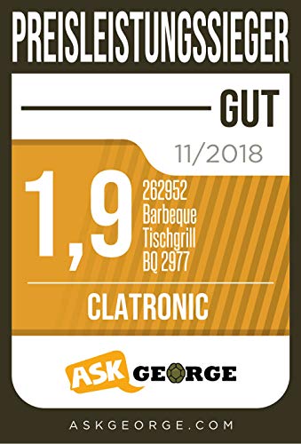 Clatronic BQ 2977 Barbacoa eléctrica, parrilla cromada de 35,5 x 24,5 cm, 2000 W, Aluminio, Negro