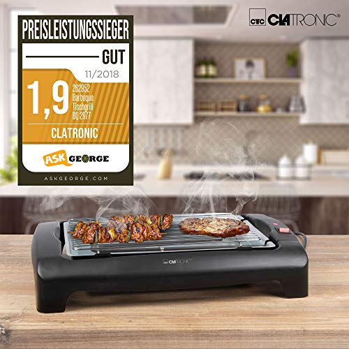 Clatronic BQ 2977 Barbacoa eléctrica, parrilla cromada de 35,5 x 24,5 cm, 2000 W, Aluminio, Negro