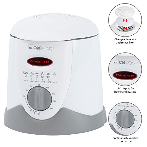 Clatronic FFR 2916 Freidora, Capacidad 1 litro, 6 Tenedores de Fondue, 900 W, 1 Liter, Plástico, Blanco