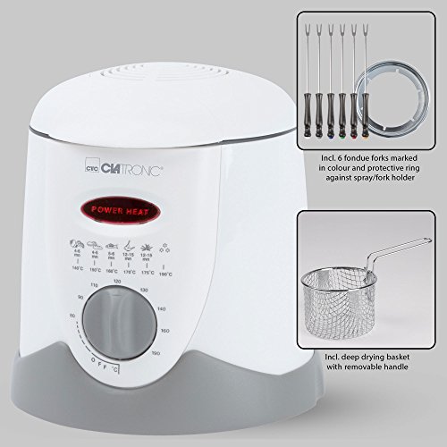 Clatronic FFR 2916 Freidora, Capacidad 1 litro, 6 Tenedores de Fondue, 900 W, 1 Liter, Plástico, Blanco