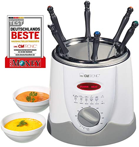 Clatronic FFR 2916 Freidora, Capacidad 1 litro, 6 Tenedores de Fondue, 900 W, 1 Liter, Plástico, Blanco