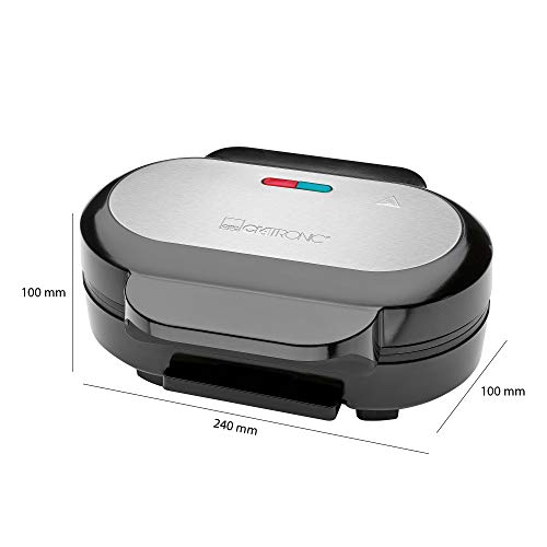 Clatronic HBM 3696 - Grill parrilla para calentar hamburguesas, antiadherente, 2 x moldes de 10,5 cm, bandeja recoge grasa, 1000W