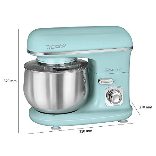 Clatronic KM 3711 - Batidora amasadora repostería capacidad de 5 litros, velocidad regulable electrónica, 1100 W serie Rock & Retro estilo vintage, verde menta pastel