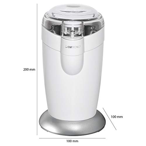 Clatronic KSW 3306 Molinillo eléctrico, Especias, Semillas o Granos, Capacidad 40gr 20 Tazas de café, Cuchillas Acero Inoxidable, tamaño Compacto, 120 W, Blanco/Plata