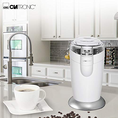 Clatronic KSW 3306 Molinillo eléctrico, Especias, Semillas o Granos, Capacidad 40gr 20 Tazas de café, Cuchillas Acero Inoxidable, tamaño Compacto, 120 W, Blanco/Plata