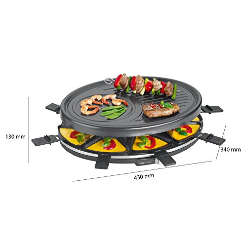Clatronic RG 3517 Raclette Grill para 8 Personas, 1400 W, Acero Inoxidable, Negro