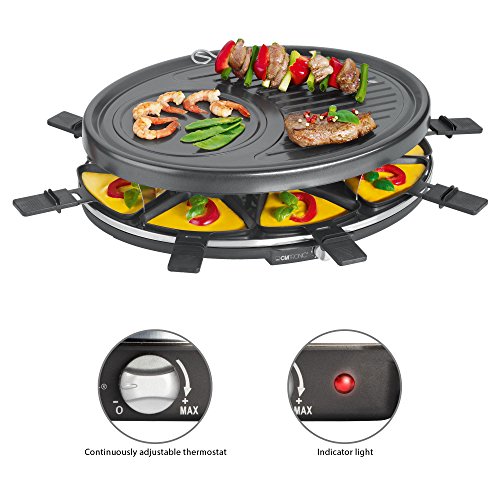 Clatronic RG 3517 Raclette Grill para 8 Personas, 1400 W, Acero Inoxidable, Negro