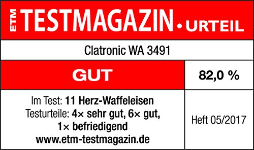 Clatronic WA 3491 Gofrera Máquina para Hacer Gofres En Forma de Cor, 1200 W, Blanco