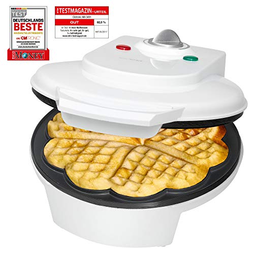 Clatronic WA 3491 Gofrera Máquina para Hacer Gofres En Forma de Cor, 1200 W, Blanco