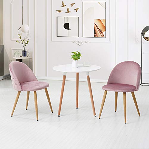 CLIPOP Juego de 2 sillas de Comedor tapizadas de Terciopelo con Respaldo y Patas de Transferencia de Metal para sillas de Comedor, salón y Dormitorio, Tela de Terciopelo, Rosa, 46 × 46 ×77 cm