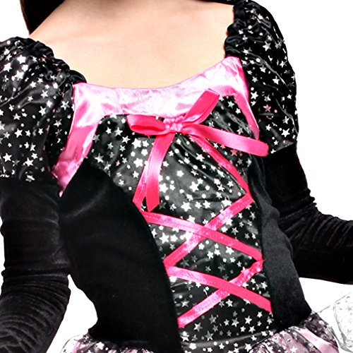 Cloudkids Disfraz de Bruja para Niñas Infantil con Sombrero de Bruja Hechicera- Niña - Disfraz - Carnaval - Halloween - Cosplay - Accesorios - Talla M, 4 a 6 años