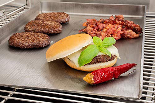 CLP Plancha de Acero Inoxidable para la Parrilla de Gas de Carbón y Parrilla Eléctrica I Placa Parrilla Reversible con Superficie más Lisa I Acero Inoxidable, 26x44,5x3,6 cm