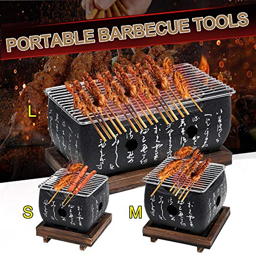 CNSFFS Parrilla de Mesa de Barbacoa portátil, Parrilla de Mesa Japonesa Tradicional Hibachi, Estufa de Barbacoa Estufa de Barbacoa de carbón con Bandeja Antiadherente para Hornear-S