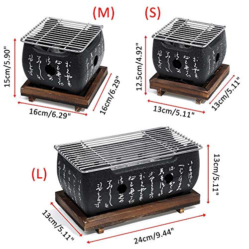CNSFFS Parrilla de Mesa de Barbacoa portátil, Parrilla de Mesa Japonesa Tradicional Hibachi, Estufa de Barbacoa Estufa de Barbacoa de carbón con Bandeja Antiadherente para Hornear-S