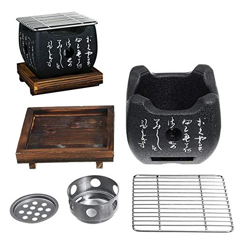 CNSFFS Parrilla de Mesa de Barbacoa portátil, Parrilla de Mesa Japonesa Tradicional Hibachi, Estufa de Barbacoa Estufa de Barbacoa de carbón con Bandeja Antiadherente para Hornear-S