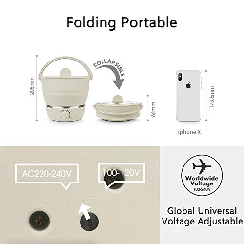 Cocina eléctrica de olla eléctrica plegable, doble voltaje Voltage100V-240V, mini hervidor de cocina, grado alimenticio, utensilios de cocina de silicona para hervir agua de viaje portátil