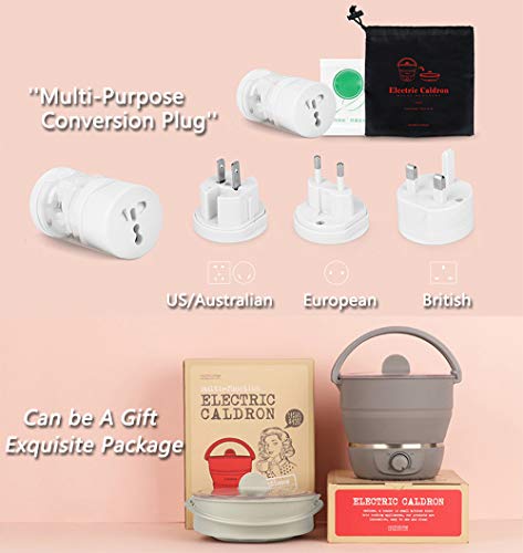 Cocina eléctrica de olla eléctrica plegable, doble voltaje Voltage100V-240V, mini hervidor de cocina, grado alimenticio, utensilios de cocina de silicona para hervir agua de viaje portátil