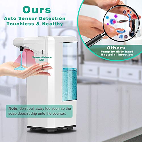 Cocoda Dispensador Jabón Automático 500ml/17oz, Dispensador Jabon Cocina Sin Contacto con 5 Interruptor Ajustable y Tanque de Agua Visible, Dispensador Sensor de Líquidos Manos para Cocina Hotel Baño
