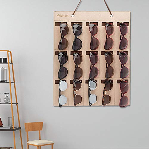 Cokeymove - Organizador de Gafas de Sol Fijo en la Pared para Almacenamiento en el Armario, Expositor de Gafas Colgante con 15 Ranuras de Tela de Fieltro