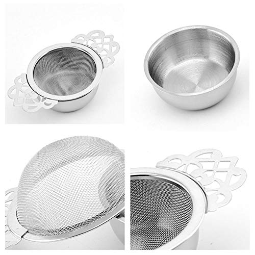 Colador de té inglés con cuenco de goteo de té de hojas sueltas colador de té de acero inoxidable con doble asa filtro de bola de té con cadena infusor de té malla ultra fina para hierbas y especias