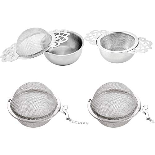 Colador de té inglés con cuenco de goteo de té de hojas sueltas colador de té de acero inoxidable con doble asa filtro de bola de té con cadena infusor de té malla ultra fina para hierbas y especias