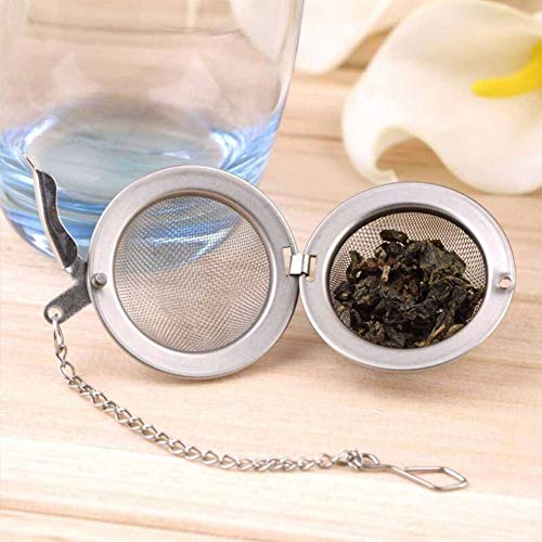 Colador de té inglés con cuenco de goteo de té de hojas sueltas colador de té de acero inoxidable con doble asa filtro de bola de té con cadena infusor de té malla ultra fina para hierbas y especias
