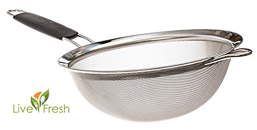 Colador LiveFresh premium con malla fina de acero inoxidable - 19,5 cm - Cuele, tamice y filtre quinoa, arroz, harina, pasta y otros productos con el colador más resistente y fiable del mercado