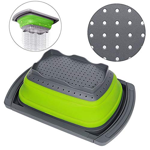 Colador plegable de cocina EigPluy con asas extensibles, colador plegable de 6 cuartos para drenar frutas, pastas, verduras