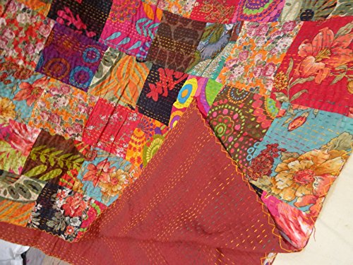 Colcha de algodón Tribal Asian Textiles, bordado Kantha hecho a mano, Queen size, reversible