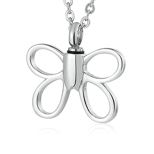 Colgante Memorial Colgante Hombre Acero Inoxidable Colgante de Brasas de Plata Mariposa Hueca Collar Recuerdo Plata