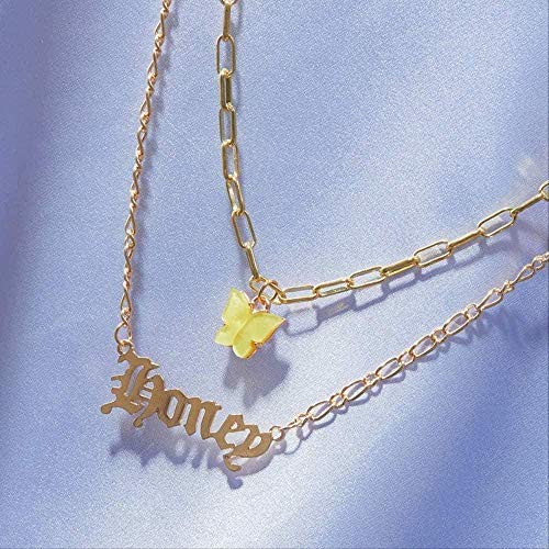 Collar, collar, lindo, mariposa, gargantilla, collar para mujer, estilo callejero, collar llamativo, collar de letras coreanas, joyería, regalos, collar, collar de regalo para mujeres, hombres