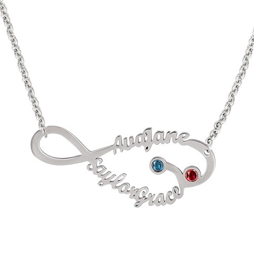 Collar Plata Colgante con Nombre Infinito Personalizados Regalo para Familia Cadena Más Extención
