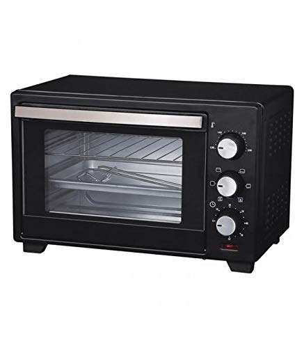 COMELEC HO2504C - Mini Horno Eléctrico de Convección, potencia 1600 W, capacidad 25 L, con termostato, acero inoxidable, con bandeja y rejilla, medidas exteriores: 29 x 34 x 46 cm, color Negro