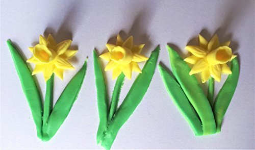 COMESTIBLE Narcisos & Hojas Toppers Tartas 3 Pack helado, Azúcar Fondant Primavera, Día de la madre, CANASTILLAS, Semana Santa pasteles, HUEVOS DE PASCUA, Semana Santa Regalos, tratamiento, DULCES