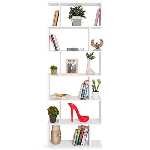 COMIFORT Estantería - Librería de Estilo Nórdico, Moderna y Minimalista, con 7 Baldas de Gran Capacidad, Robusta y Resistente, de Color Blanco