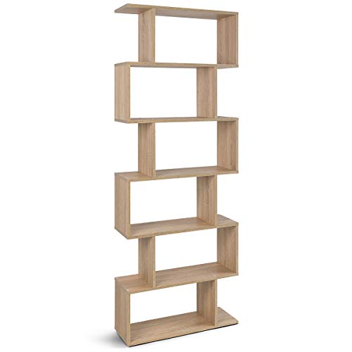 COMIFORT Estantería - Librería de Estilo Nórdico, Moderna y Minimalista, con 7 Baldas de Gran Capacidad, Robusta y Resistente, de Color Roble Sonoma
