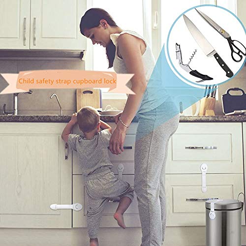 CompraFun 12Pcs Cerraduras de Seguridad para Niños, Cierre Alargado Seguridad Bebés, Bloqueo de Seguridad para Armarios Cajones Puertas Electrodomésticos Adhesivo 3M, Cuidado para Bebé Niños.