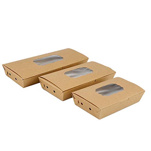 COMPY 30pcs Kraft Paper Take Away Paper Box Window Box para Galletas Postre Cake Packaging Box Party Food Sushi, 16x9x3.5cm