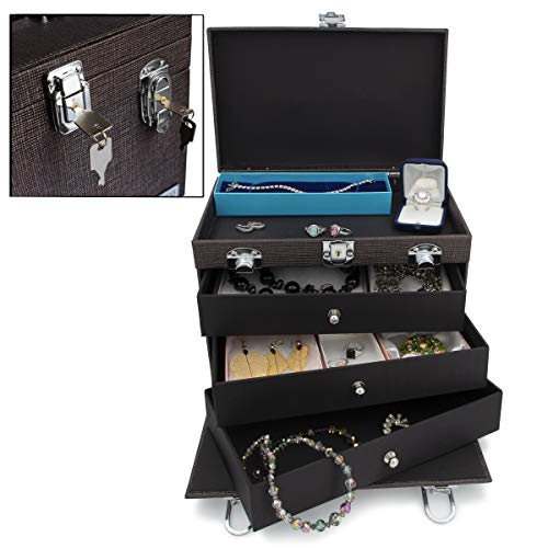 Conair SOHO Portable Beauty Case Organizer Jewelry Box with Lock & Key for Women Large with Drawers Organizer Storage